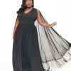 Smak Parlour Plus Size 1970s Black Fringe Cape Maxi Dress