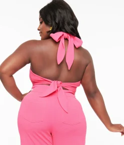 Smak Parlour Plus Size 1960s Hot Pink Halter Crop Top