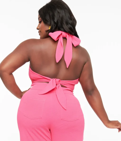 Smak Parlour Plus Size 1960s Hot Pink Halter Crop Top