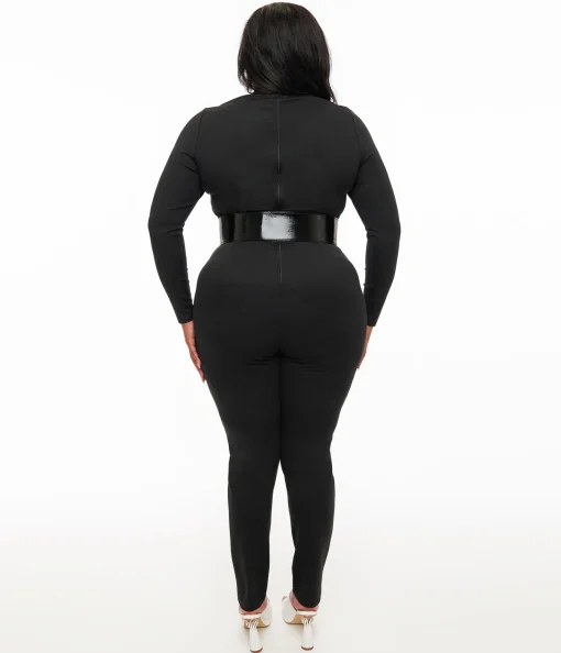 Smak Parlour Plus Size 1960s Black & White Skeleton Glow in the Dark Jumpsuit