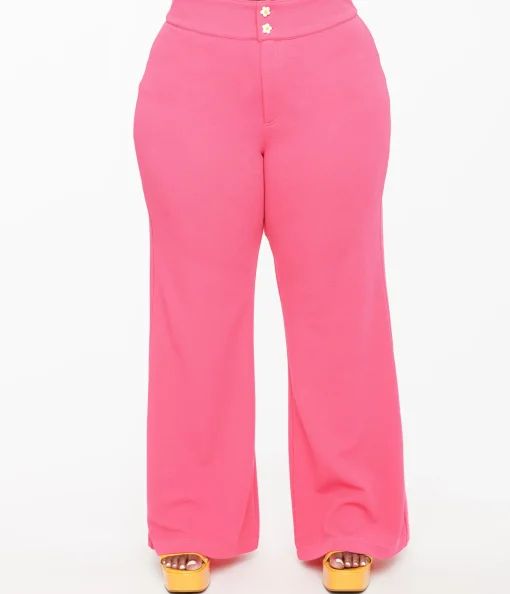 Smak Parlour Plus Size 1960s Hot Pink High Waist Flare Pants