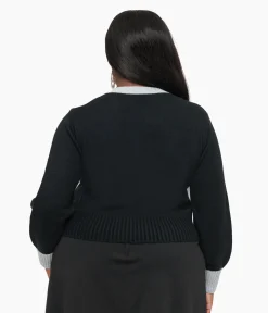 Smak Parlour Plus Size 1960s Black & Silver Celestial Embroidered Cropped Cardigan