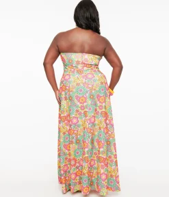 Smak Parlour Plus Size 1960s Pink Strawberry Fields Halter Maxi Dress