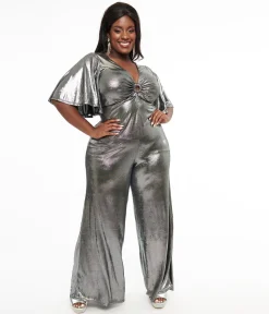 Smak Parlour Plus Size 1960s Metallic Silver Cutout Jumpsuit