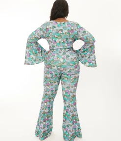 Smak Parlour Plus Size 1970s Teal Groovy Mushrooms Find Your Flare Pants