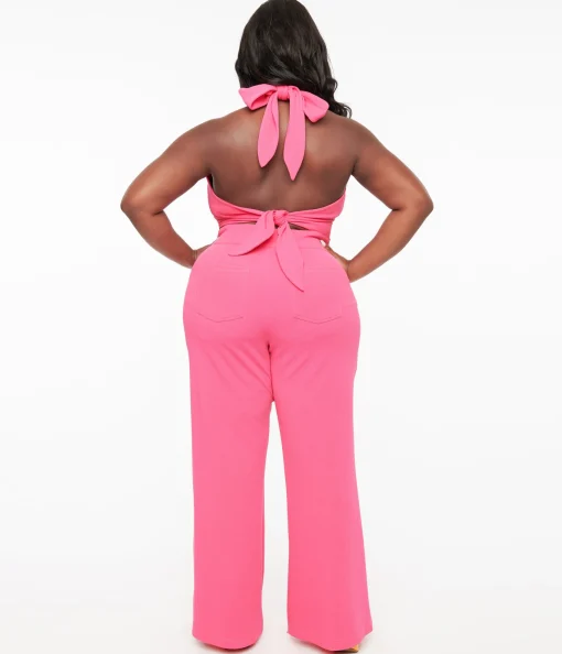 Smak Parlour Plus Size 1960s Hot Pink High Waist Flare Pants