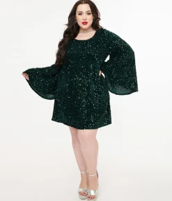 Smak Parlour Plus Size 1960s Green Sequin Downtown Scene Mini Dress