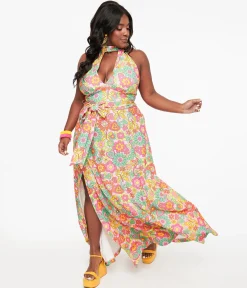 Smak Parlour Plus Size 1960s Pink Strawberry Fields Halter Maxi Dress