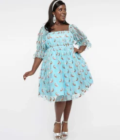 Smak Parlour Plus Size Sky Blue & Glitter Rainbows Love Interest Babydoll Dress