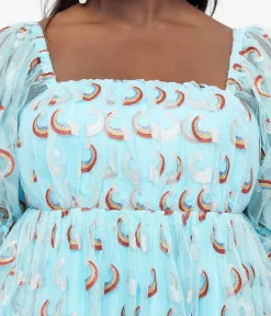 Smak Parlour Plus Size Sky Blue & Glitter Rainbows Love Interest Babydoll Dress