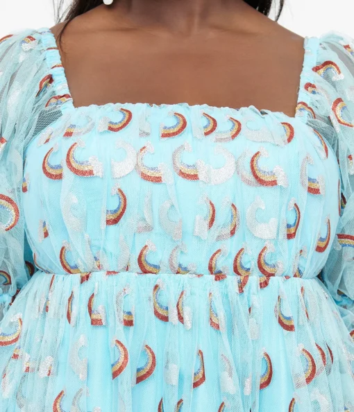 Smak Parlour Plus Size Sky Blue & Glitter Rainbows Love Interest Babydoll Dress