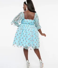 Smak Parlour Plus Size Sky Blue & Glitter Rainbows Love Interest Babydoll Dress