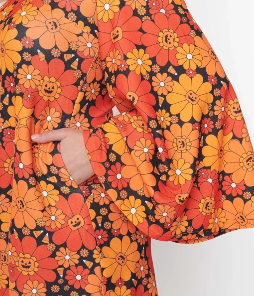 Smak Parlour Pumpkin Mod Floral Downtown Scene Mini Dress