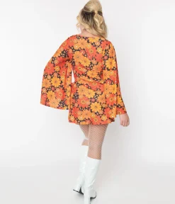 Smak Parlour Pumpkin Mod Floral Downtown Scene Mini Dress