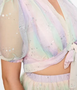 Smak Parlour Rainbow Ombre Roller Queen Crop Blouse