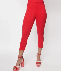 Smak Parlour Red & Polka Dot Heart Pocket Smarty Pants Capri