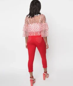Smak Parlour Red & Polka Dot Heart Pocket Smarty Pants Capri