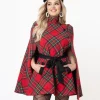 Smak Parlour Red Plaid Savile Row Cape Coat