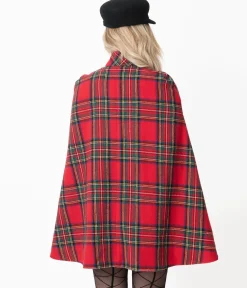 Smak Parlour Red Plaid Savile Row Cape Coat
