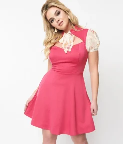 Smak Parlour Rose & Cream Floral Chiffon Flare Dress