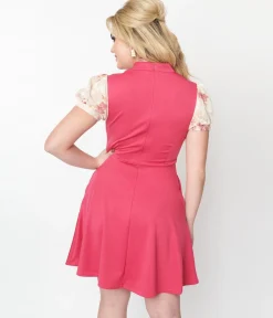 Smak Parlour Rose & Cream Floral Chiffon Flare Dress