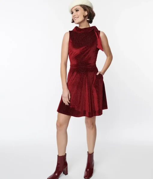 Smak Parlour Ruby Red Mock Neck Fit & Flare Dress