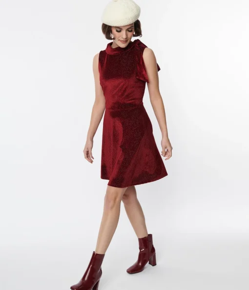 Smak Parlour Ruby Red Mock Neck Fit & Flare Dress