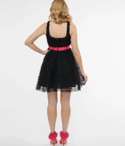 Smak Parlour 1960s Black & Hot Pink Empire Waist Mini Dress