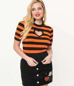 Smak Parlour 1950s Black & Orange Stripe Heart Sweater