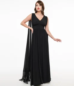 Smak Parlour 1970s Black Fringe Cape Maxi Dress