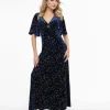 Smak Parlour 1970s Blue Velvet Silver Stars Cutout Maxi Dress