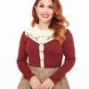 Smak Parlour 1960s Burgundy & Ivory Mistletoe Cardigan