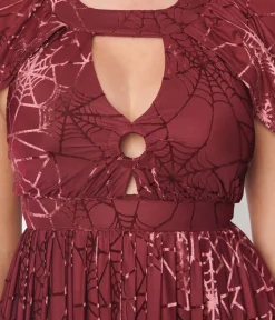 Smak Parlour 1970s Burgundy & Velvet Spiderweb Cape Maxi Dress