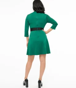 Smak Parlour 1960s Emerald & Black Belted A-Line Dress