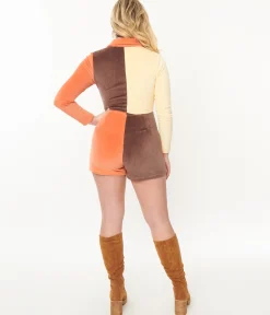Smak Parlour 1960s Fall Color Block Terry Cloth Romper