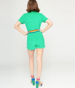 Smak Parlour 1960s Green & Rainbow Belted Romper