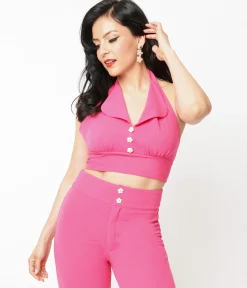Smak Parlour 1960s Hot Pink Halter Crop Top