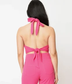 Smak Parlour 1960s Hot Pink Halter Crop Top