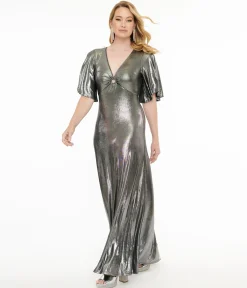 Smak Parlour 1970s Metallic Silver Cutout Maxi Dress