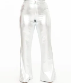 Smak Parlour 1960s Metallic Silver High Waist Flare Pants