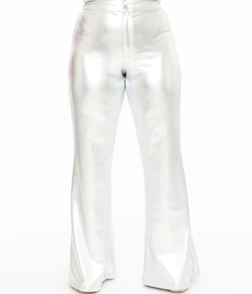 Smak Parlour 1960s Metallic Silver High Waist Flare Pants