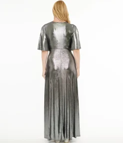 Smak Parlour 1970s Metallic Silver Cutout Maxi Dress