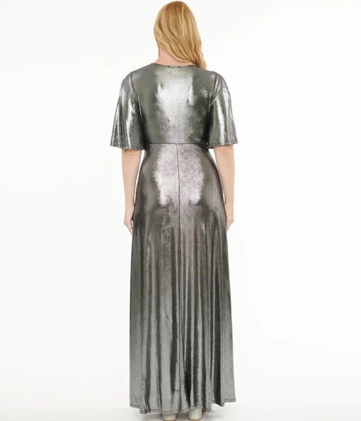 Smak Parlour 1970s Metallic Silver Cutout Maxi Dress