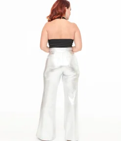 Smak Parlour 1960s Metallic Silver High Waist Flare Pants