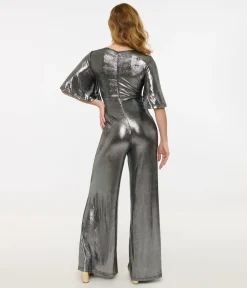 Smak Parlour 1960s Metallic Silver Cutout Jumpsuit