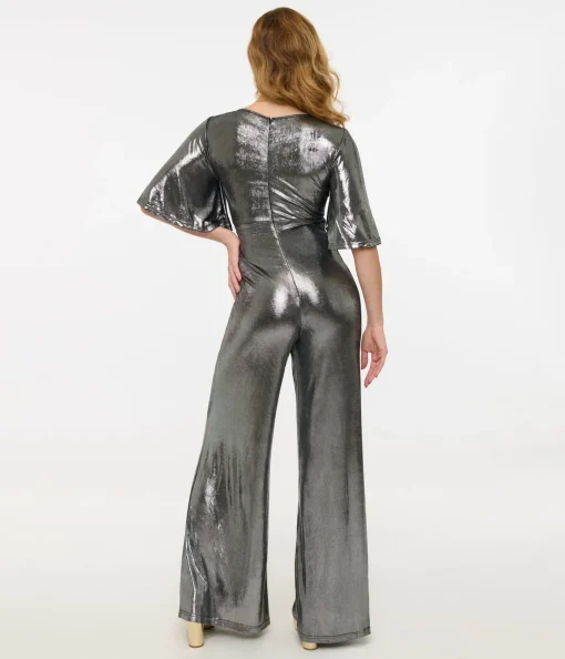 Smak Parlour 1960s Metallic Silver Cutout Jumpsuit