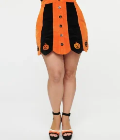 Smak Parlour 1960s Orange & Black Pumpkin Corduroy Mini Skirt
