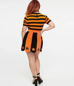 Smak Parlour 1960s Orange & Black Pumpkin Corduroy Mini Skirt