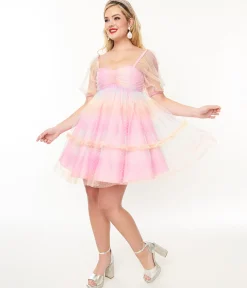 Smak Parlour 1960s Pink Rainbow Polka Dot Babydoll Dress