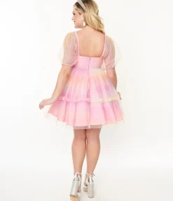 Smak Parlour 1960s Pink Rainbow Polka Dot Babydoll Dress